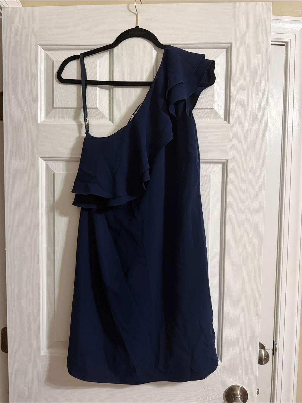 NWT Women's Shoshanna Navy Blue One Shoulder Ruffle Mini Dress Size 6